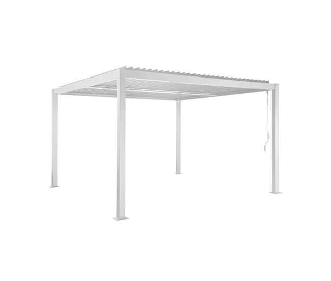 Pérgola bioclimática de aluminio y acero con lamas orientables, 3,6x3,6m blanco - 360x360x231 cm