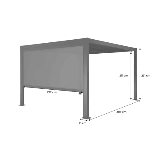 Pérgola bioclimática em alumínio 3x3m + 1 estore 3m Preto - 292x292x224 cm