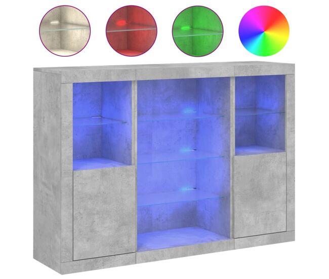 Aparador - mueble de almacenamiento con luz led 3 pzas madera de ingeniería gris hormigón es2097