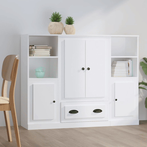 Aparadores - Bufetes - Móveis de apoio altos 3 pcs derivados de madeira branco pt5331