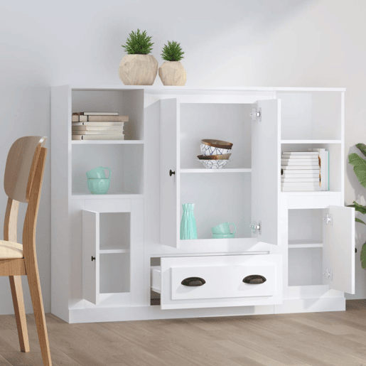Aparadores - Bufetes - Móveis de apoio altos 3 pcs derivados de madeira branco pt5331