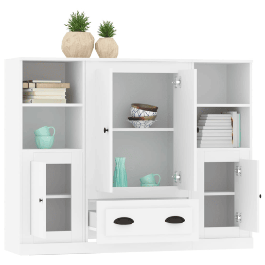 Aparadores - Bufetes - Móveis de apoio altos 3 pcs derivados de madeira branco pt5331