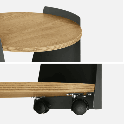 Mesa lateral, mesa de cabeceira em metal e madeira com rodas Verde - 40x39.5x47.5 cm