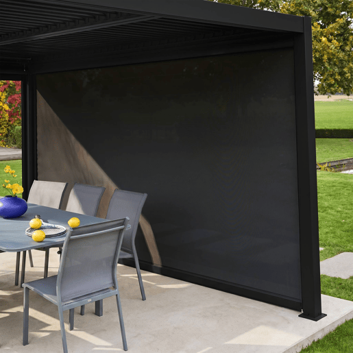 Estore lateral de enrolar em alumínio e textilene para pérgola bioclimática, 4m Preto - 371.7x10x209 cm