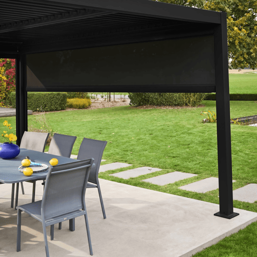 Estore lateral de enrolar em alumínio e textilene para pérgola bioclimática, 4m Preto - 371.7x10x209 cm