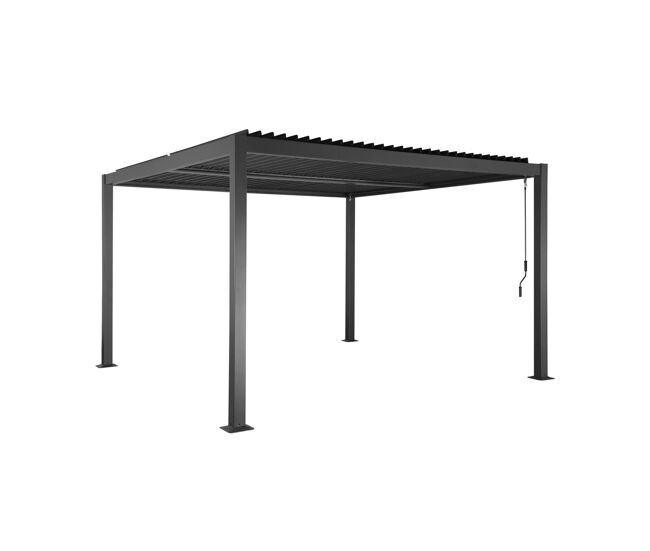 Pérgola bioclimática de aluminio y acero con lamas orientables, 3,6x3,6m antracita - 360x360x231 cm