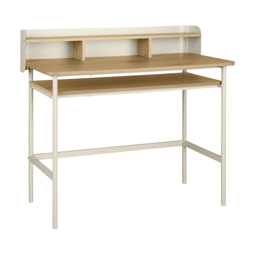 Secretária com efeito metal e madeira com 3 compartimentos, Molto, Bege, 100.4x50.2x88 cm Secretária com efeito metal e madeira com 3 compartimentos, Molto, Bege, 100.4x50.2x88 cm