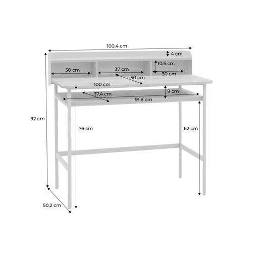 Secretária com efeito metal e madeira com 3 compartimentos, Molto, Bege, 100.4x50.2x88 cm Secretária com efeito metal e madeira com 3 compartimentos, Molto, Bege, 100.4x50.2x88 cm