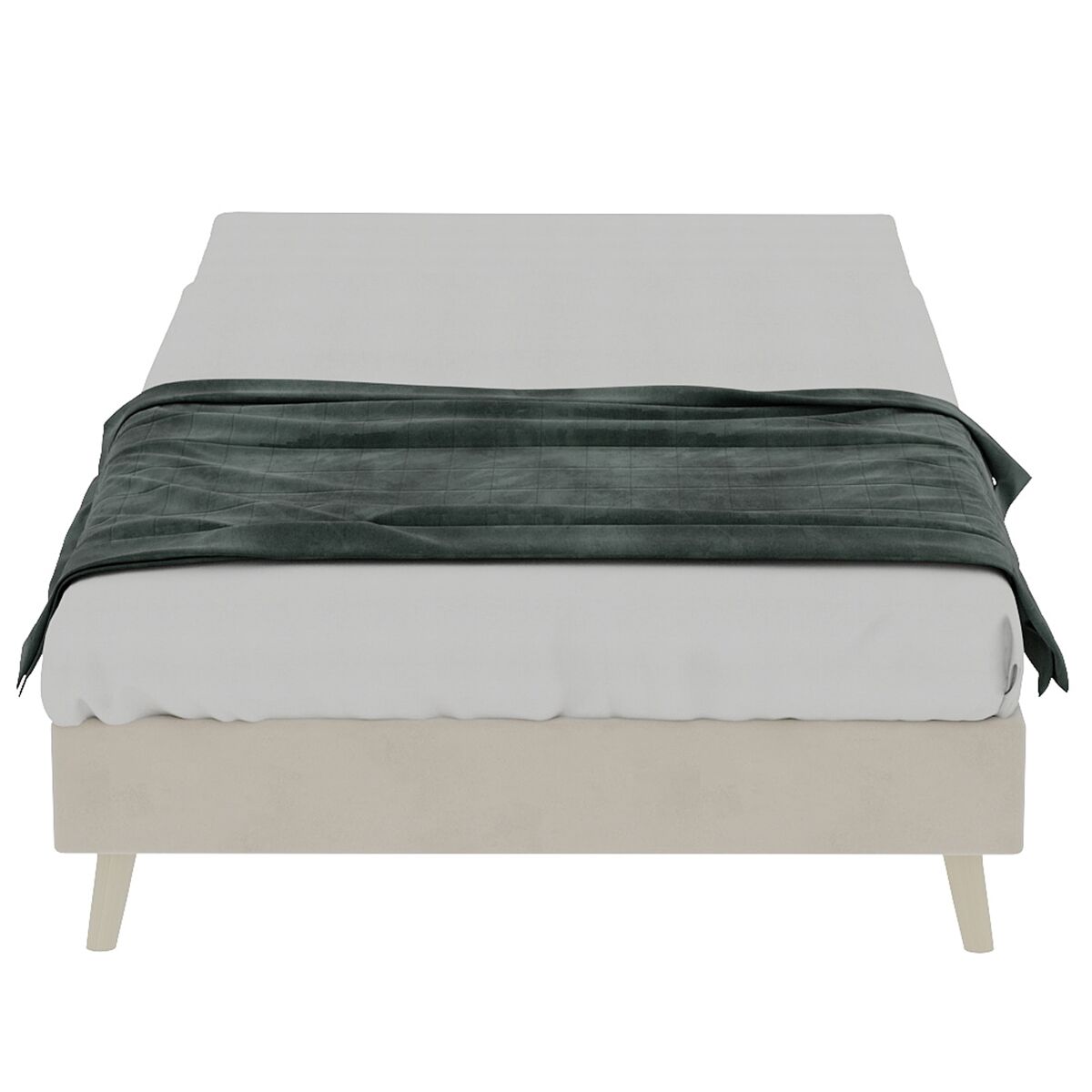 Cama moderna 90x200 cm - base baja terciopelo estilo minimalista - beige