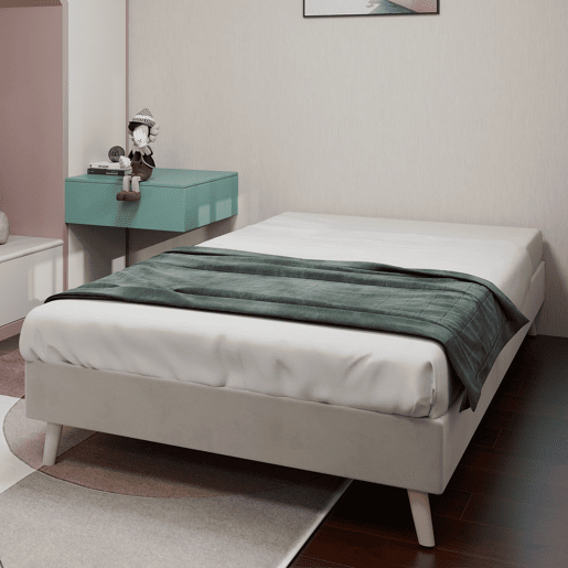 Cama moderna 90x200 cm - Base baixa em veludo estilo minimalista - Bege