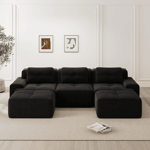 Sofá modular U 3 lugares - cloud com otomana sem montagem - preto