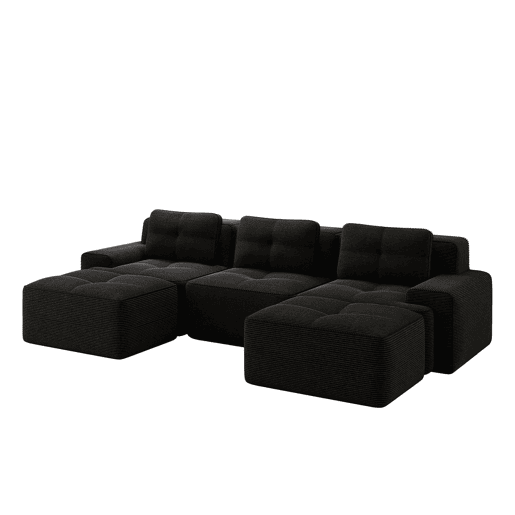 Sofá modular U 3 lugares - cloud com otomana sem montagem - preto