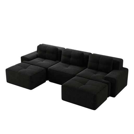 Sofá modular U 3 lugares - cloud com otomana sem montagem - preto
