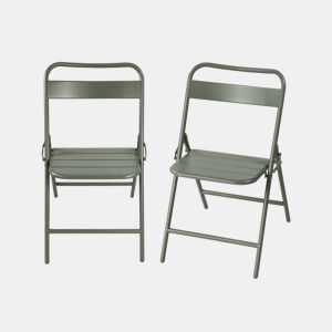 Cadeira de jardim bistrô dobrável em aço, set de 2 Verde caqui - 44.3x49x79.7 cm
