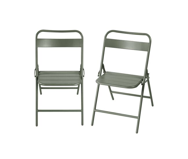 Silla de jardín bistró plegable de acero, set de 2 verde kaki - 44.3x49x79.7 cm