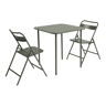 Mesa de jardim bistrô em aço com 2 cadeiras dobráveis, 70cm Verde caqui - 70x70x72.5 cm