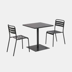 Set mesa de jardim bistrô quadrada de aço com 2 cadeiras Antracite - 70x70x73 cm