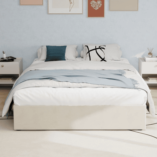 Cama de casal 160x200 - minimalista moderna com pistões a gás - bege