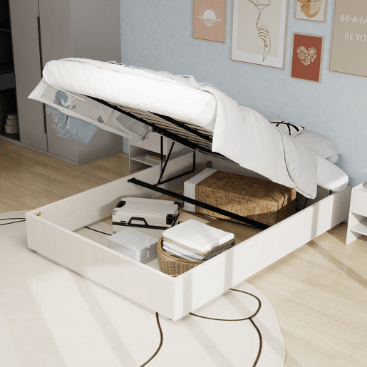 Cama de casal 160x200 - minimalista moderna com pistões a gás - bege