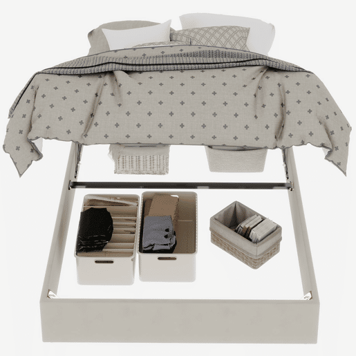 Cama de casal 160x200 - minimalista moderna com pistões a gás - bege