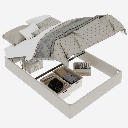 Cama de casal 160x200 - minimalista moderna com pistões a gás - bege