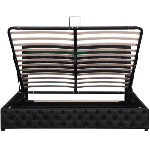 Cama estofada 140x190 cm - com armazenamento hidráulico e LED - preto