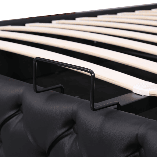 Cama estofada 140x190 cm - com armazenamento hidráulico e LED - preto