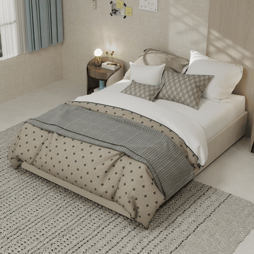 Cama de casal 140x200 cm - Minimalista moderna com pistões elevatórios - Bege