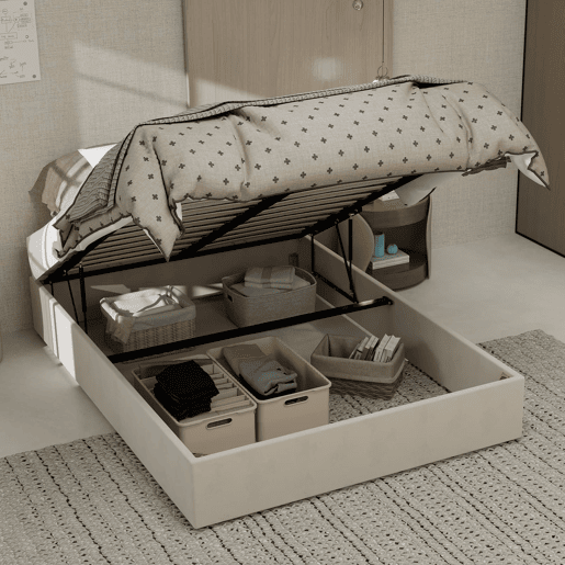 Cama de casal 140x200 cm - Minimalista moderna com pistões elevatórios - Bege