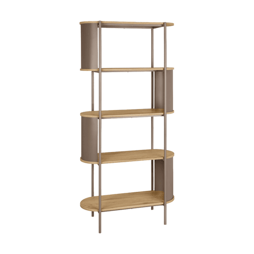 Estante de biblioteca em metal com acabamento em madeira e 5 prateleiras Castanho - 80x33.8x172 cm