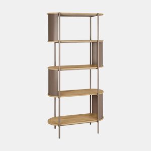 Estante de biblioteca em metal com acabamento em madeira e 5 prateleiras Castanho - 80x33.8x172 cm