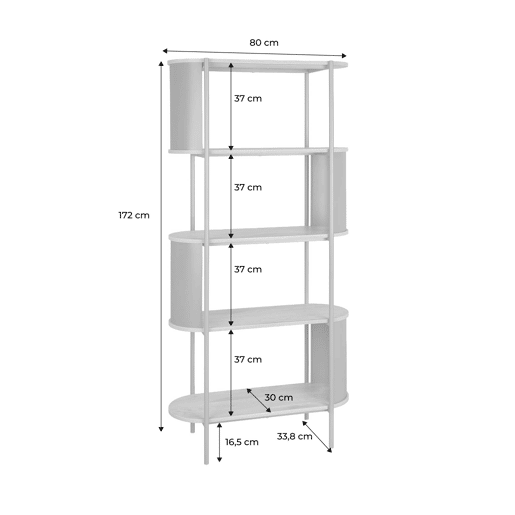 Estante de biblioteca em metal com acabamento em madeira e 5 prateleiras Castanho - 80x33.8x172 cm