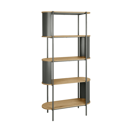 Estante de biblioteca em metal com acabamento em madeira e 5 prateleiras Verde - 80x33.8x172 cm