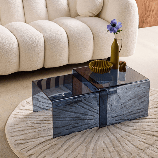 Mesas de centro retangulares e quadradas de cristal temperado Azul cinza - 50x45x33 cm