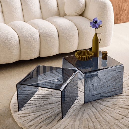 Mesas de centro retangulares e quadradas de cristal temperado Azul cinza - 50x45x33 cm