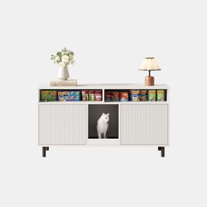 Armário para caixa de areia 120x50x66 cm - com tapete coletor e prateleiras - Branco