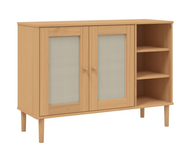 Aparador - mueble de almacenamiento aspecto de ratán madera pino marrón 112x40x80 cm es5061