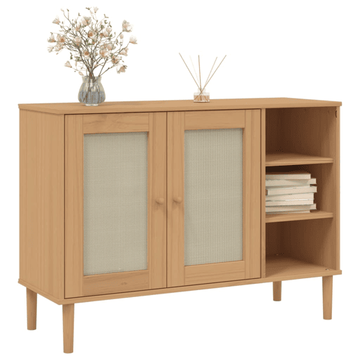Aparador - Bufete - Móvei de apoio aspeto de vime 112x40x80cm pinho maciço castanho pt5061