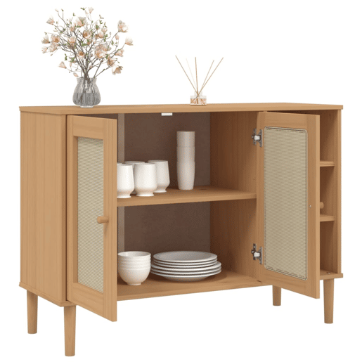 Aparador - Bufete - Móvei de apoio aspeto de vime 112x40x80cm pinho maciço castanho pt5061