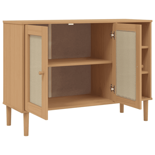 Aparador - Bufete - Móvei de apoio aspeto de vime 112x40x80cm pinho maciço castanho pt5061