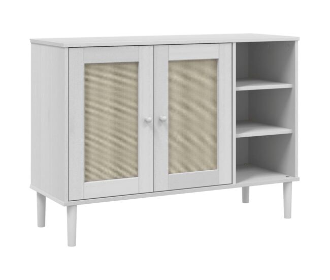 Aparador - mueble de almacenamiento aspecto de ratán madera pino blanco 112x40x80 cm es1648