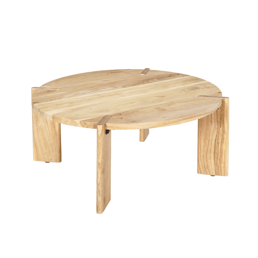 Mesa de centro exótica redonda de madeira maciça Natural - 80x80x36 cm