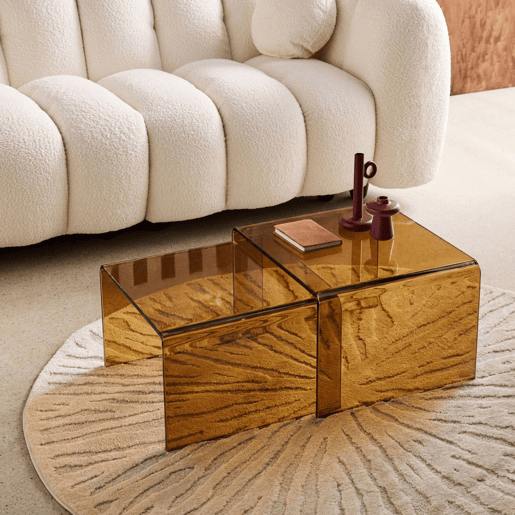 Mesas de centro retangulares e quadradas de cristal temperado Âmbar - 50x45x33 cm Mesas de centro retangulares e quadradas de cristal temperado Âmbar - 50x45x33 cm