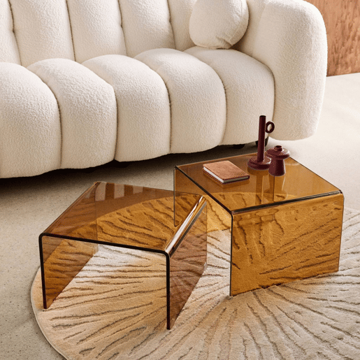 Mesas de centro retangulares e quadradas de cristal temperado Âmbar - 50x45x33 cm Mesas de centro retangulares e quadradas de cristal temperado Âmbar - 50x45x33 cm