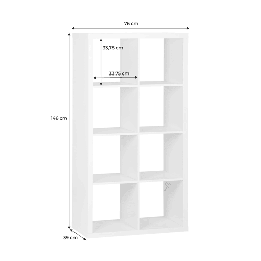 Estante de 4 níveis com 8 compartimentos Branco - 76x39x146 cm