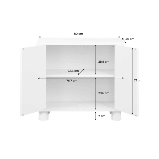 Aparador com efeito madeira mel de 2 portas, 80cm Bege - 40x30x57 cm