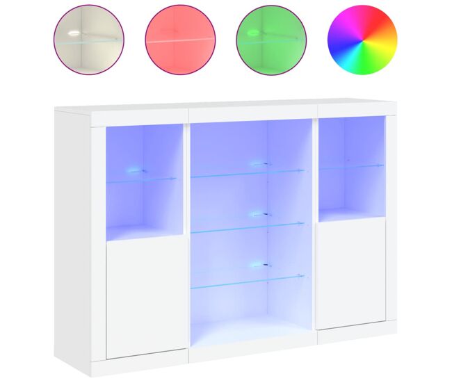 Aparador - muebles de almacenamiento con luces led 3 piezas madera de ingeniería blanco es5335
