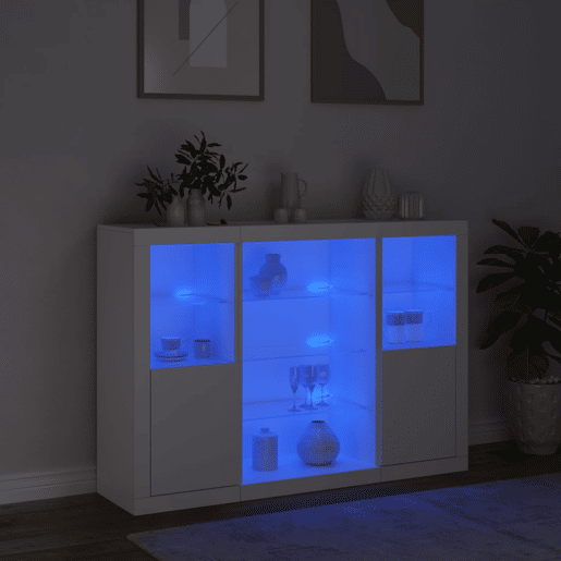 Aparadores - Bufetes - Móveis de apoio c luzes LED 3 pcs derivados de madeira branco pt5335