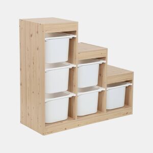 Móvel de armazenamento infantil escada 6 caixas de armazenamento Natural - 96x38.5x90 cm