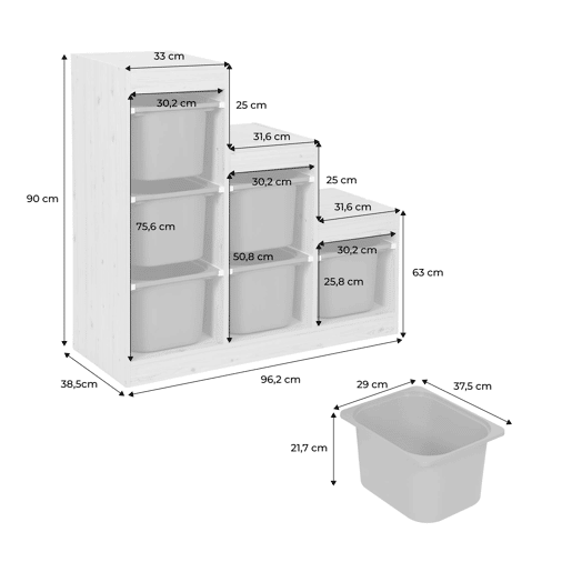 Móvel de armazenamento infantil escada 6 caixas de armazenamento Natural - 96x38.5x90 cm